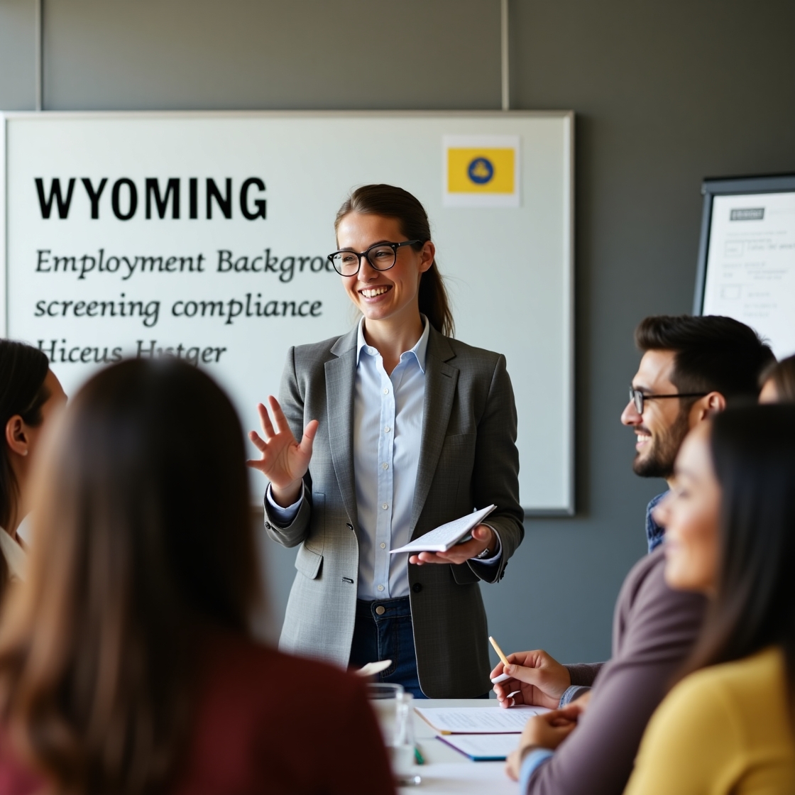 HR manager going over Wyoming Employment Background Screening laws