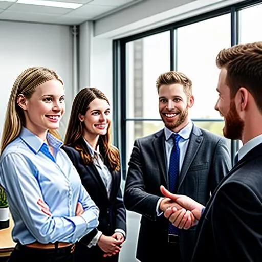 boss welcoming new employees to a happy workplace boss welcoming new employees to a happy workplace