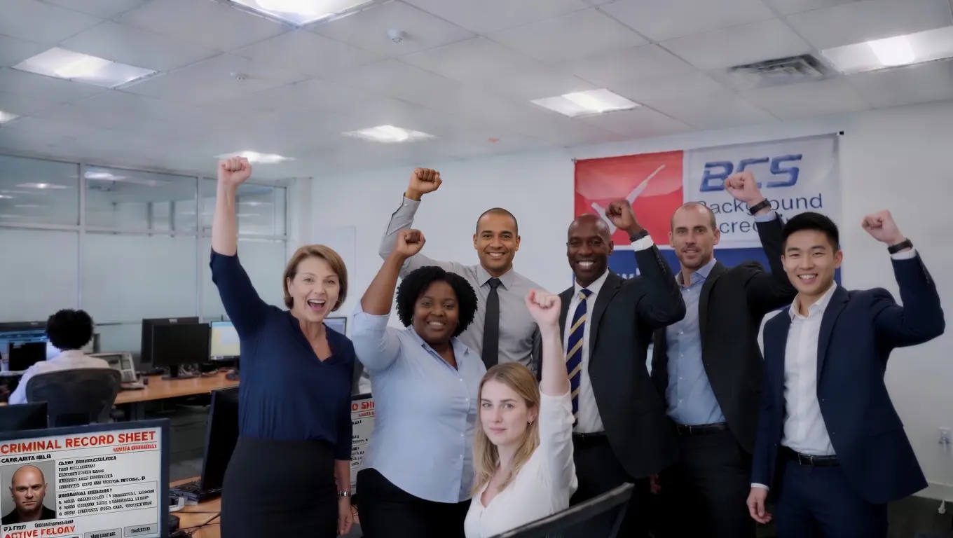 Employment screening staff Employment screening staff members celebrating meeting accuracy and customer satisfaction goals.