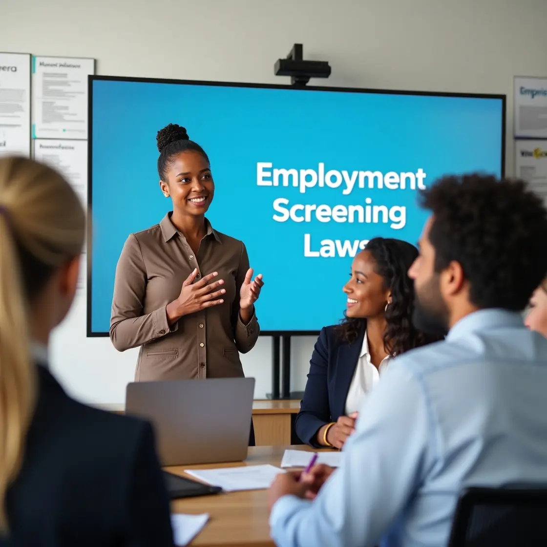 HR manager discussing employment screening laws with hiring staff
