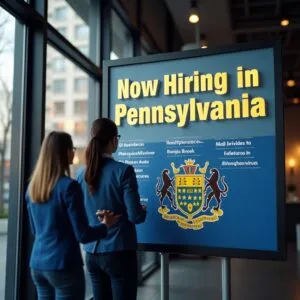 Job candidates reading about a public service announcement about Pennsylvania employment screening laws