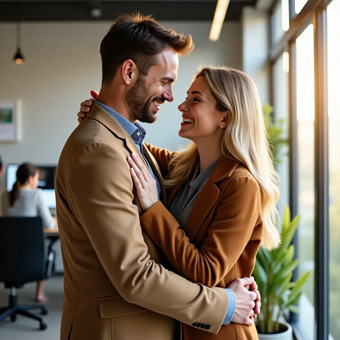 Professional business people having an office affair in plain sight