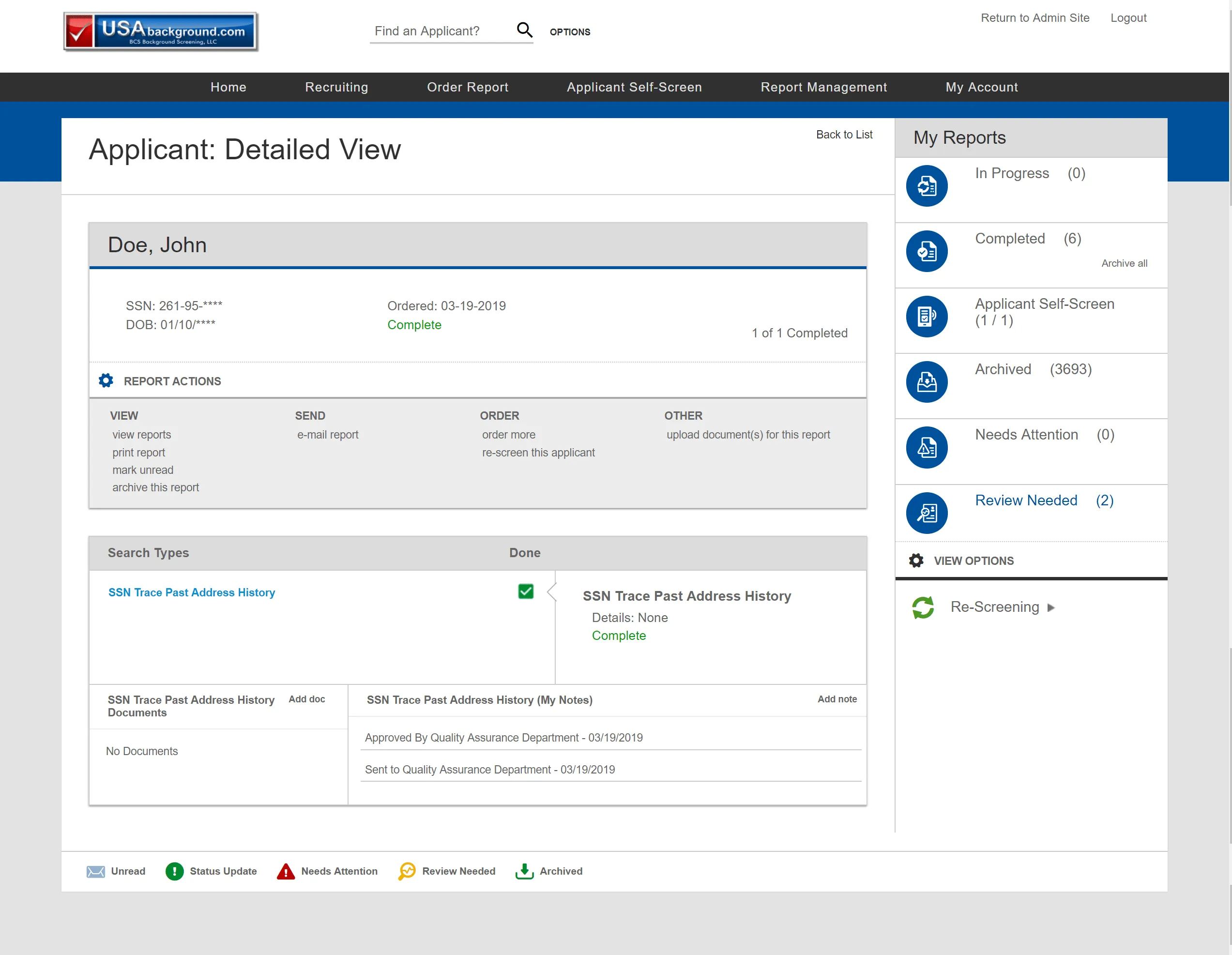 applicant detailed view