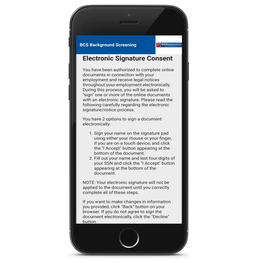 mobile background check electronic signature consent