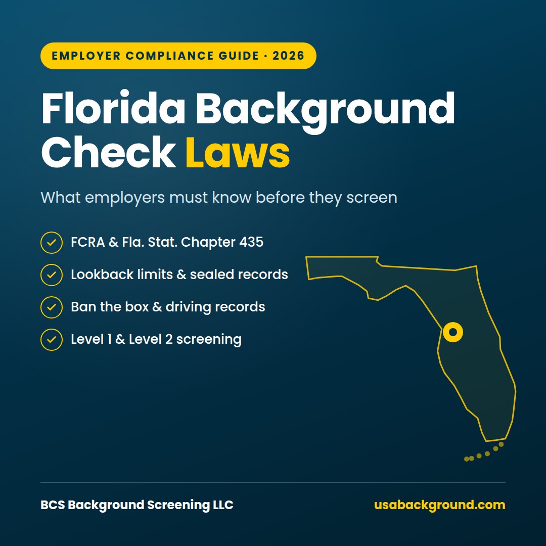 Florida background check laws for employers guide showing FCRA, Chapter 435, lookback and ban the box rules