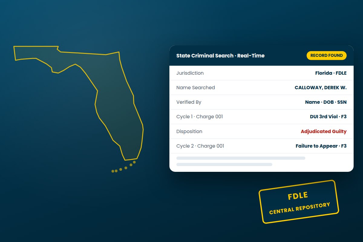 Florida criminal background check sample result from the FDLE statewide criminal history repository