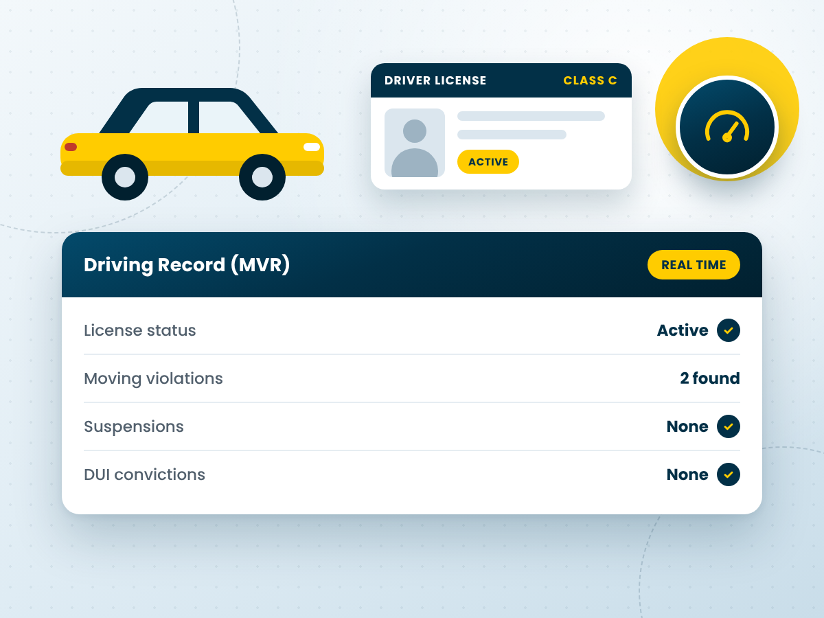 MVR check for employment showing a driver's license status and driving record