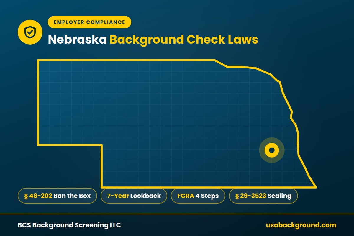 Nebraska background check laws for employers: ban the box under Neb. Rev. Stat. 48-202, FCRA lookback limits and record sealing, BCS Background Screening LLC