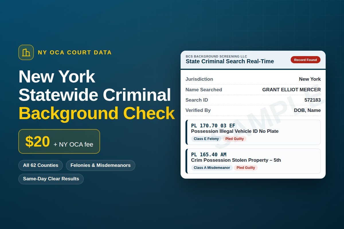 New York statewide criminal background check report from NY OCA court records