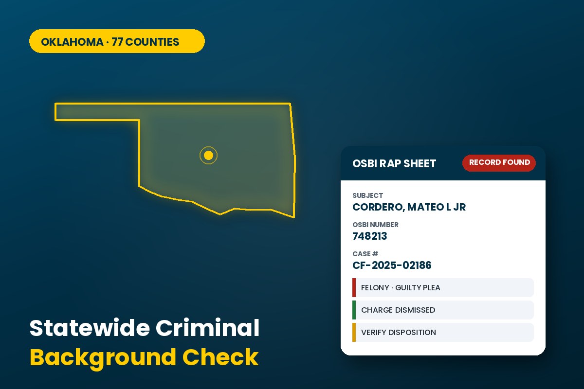 Oklahoma statewide criminal background check report from BCS Background Screening LLC with OSBI RAP sheet