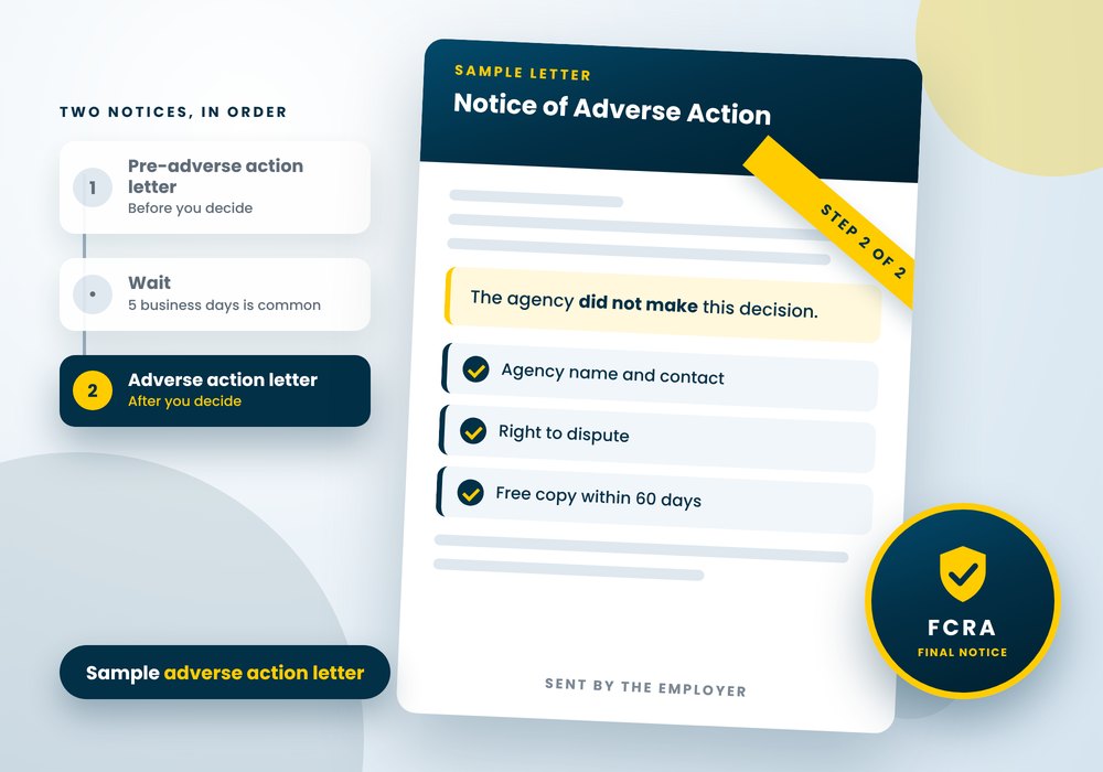Sample adverse action letter with the screening agency contact, dispute rights and the 60-day free report notice