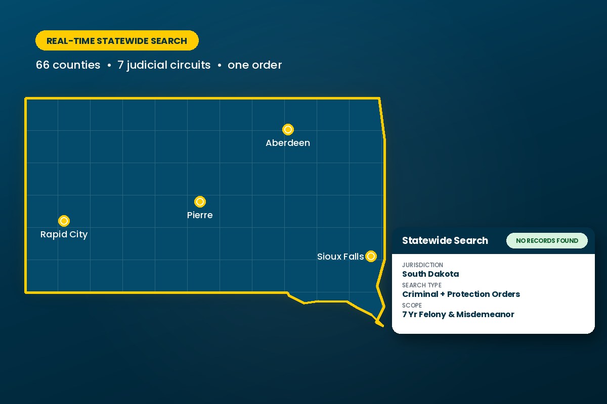 South Dakota statewide criminal background check with real-time court record results