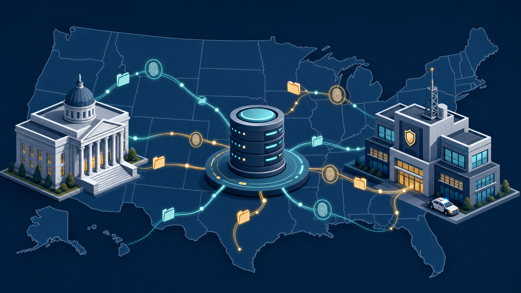 County criminal courts and local police data linking to a State criminal history database