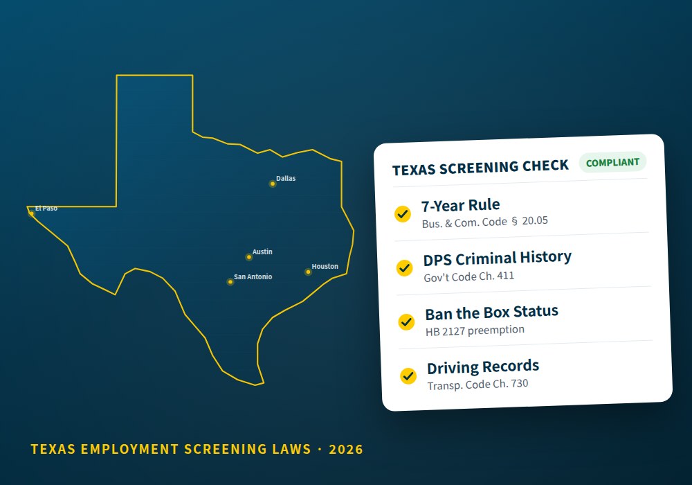 Texas background check laws for employers guide with state map and compliance checklist