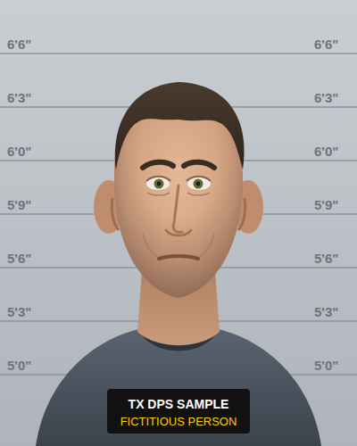 Illustrated mugshot of fictitious sample subject Clayton R Mercer